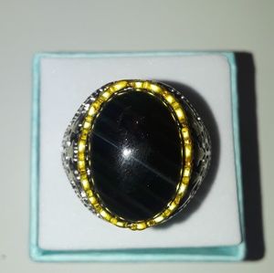 925 Silver and Gold, black onyx ring size 10